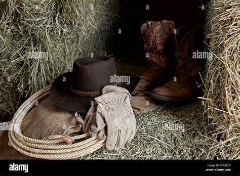 Western Cowboy Hat With Cowboy Boots Leather Gloves Leather Chaps And