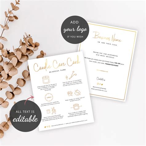 As with all candles, the first burn is the most important. Candle Care Card Template - Faux Gold - Editable & Printable Care Guide