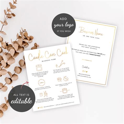 Create & design greeting cards to print or send online as ecards. Candle Care Card Template - Faux Gold - Printable Care Guide