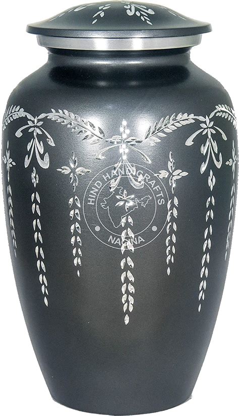 Hind Handicrafts Matte Black With Silver Engraved Cremation Urn For