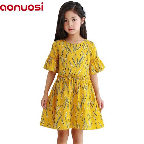 Ids New Dress Girls Flowers Princess Yellow Cotton Dress Brand 2018