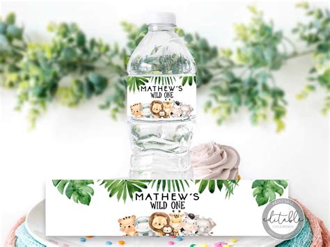Safari Wild One Water Bottle Label Template Jungle Birthday Etsy Canada