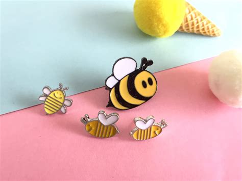 Cute Bees Pin Bee Pin Enamel Pins Enamel Pin Lapel Pin Hard Etsy Uk