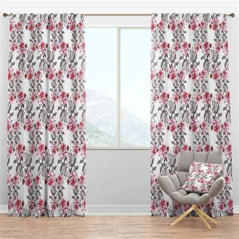 Red flower linen curtains exquisite embroidered drapes for living room. Designart 'Seamless pattern with red roses' Floral Curtain ...