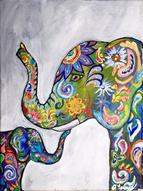 Colorful Elephant Original Canvas Painting 12x16 Acrylic Painting