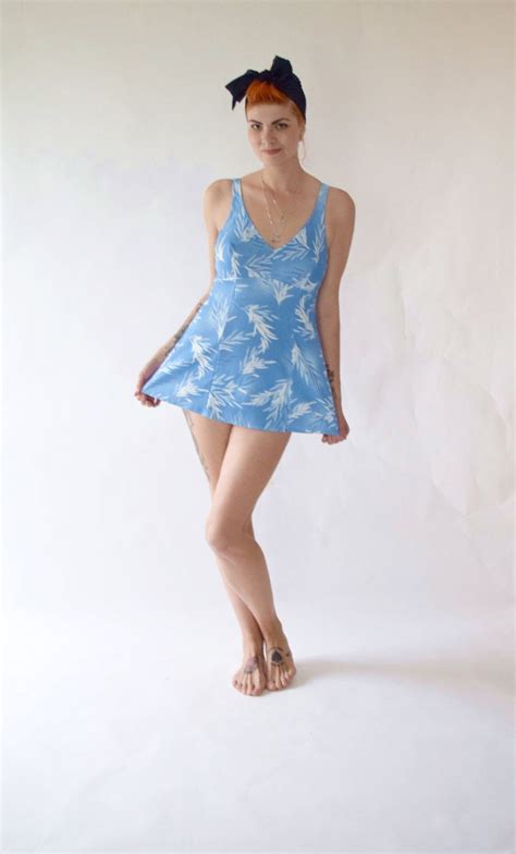 Vintage 60s1960s Bathing Suit Swimsuit With Skirt Onepiece Skirted