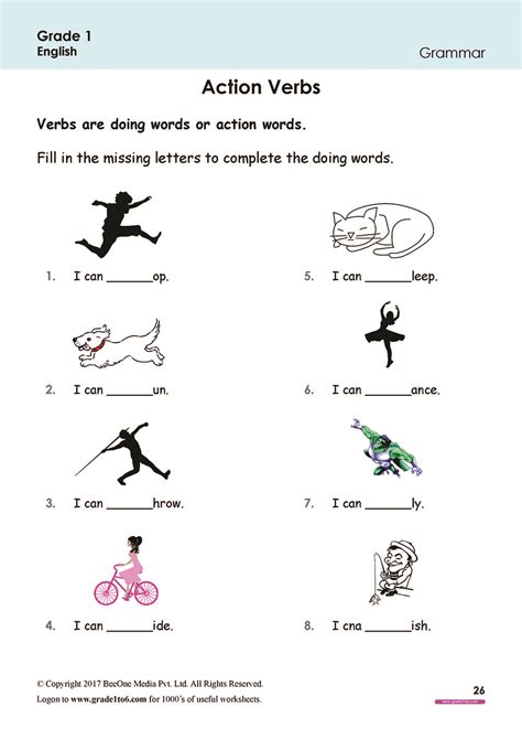Verbs And Tenses Workbook Grade 1 English Grammar Estudynotes English