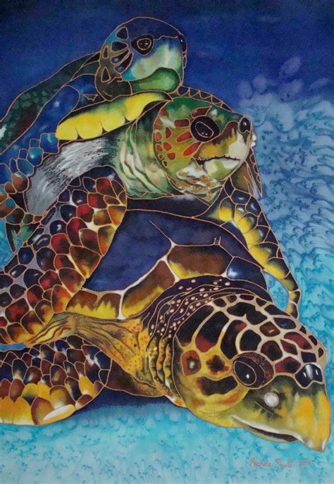 Silk Painting Of Tortoises Michele Shute 2014 Turtle Drawing Turtle