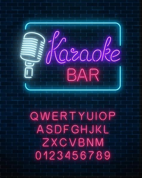 Letrero De Ne N De Karaoke Music Bar Con Alfabeto Vector Premium