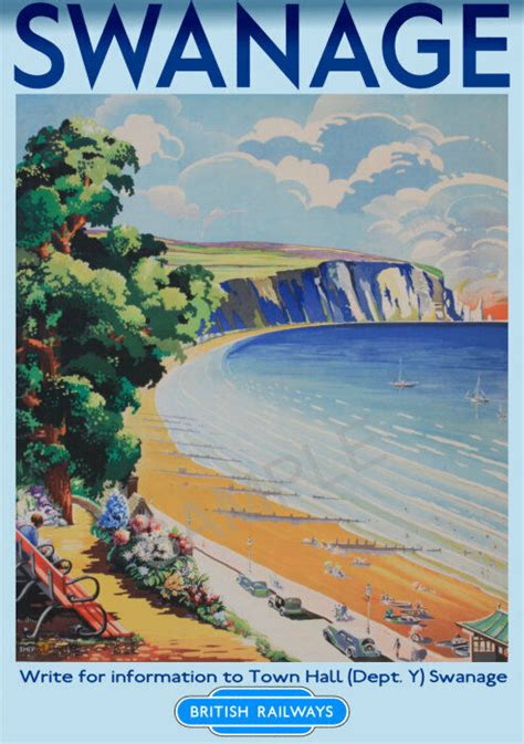 Vintage Railway Poster Swanage Dorset Train Travel Advert Art Deco
