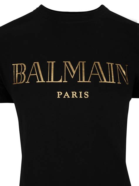 Lyst Balmain Black Logo T Shirt In Cotton Regular Fit With Golden