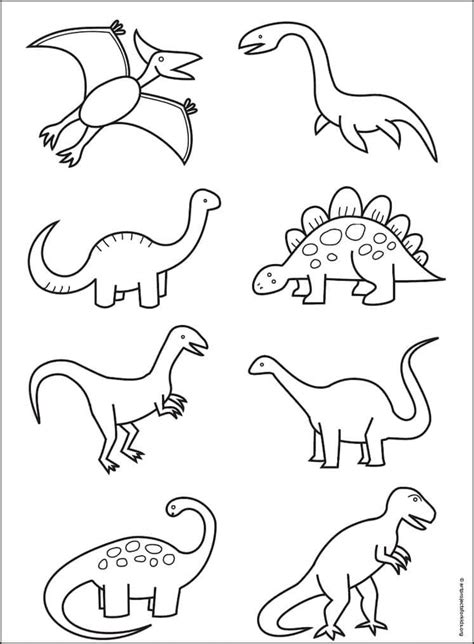 Easy How To Draw Simple Dinosaurs Tutorial And Dinosaur Coloring Page T Rex Drawing Dino