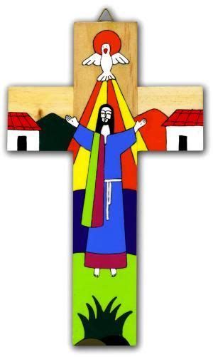 Risen Christ Colourful Hand Made Wooden Cross From A Fairly Traded Co