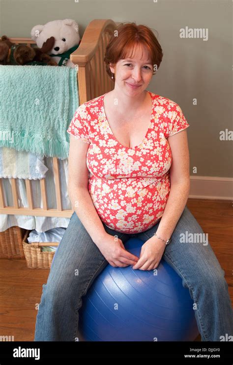 A 33 Year Old Lady In Her Ninth Month Of Pregnancy Sits On An Exercise Ball In Her Future First