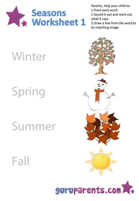 Matching Seasons Worksheet For Kindergarten