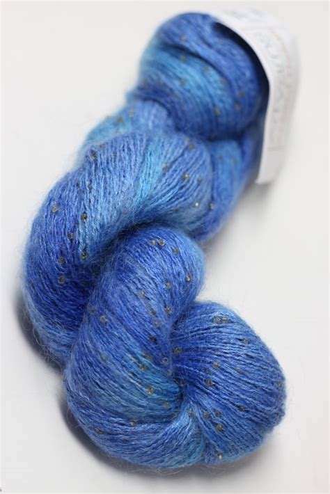 Artyarns Beaded Silk Mohair Yarn In H35 Wild Blue Yonder With Gold At