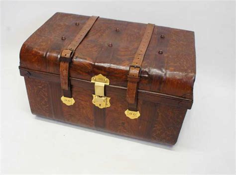 Antique Late Victorian Metal Steamer Trunk With Leather Straps