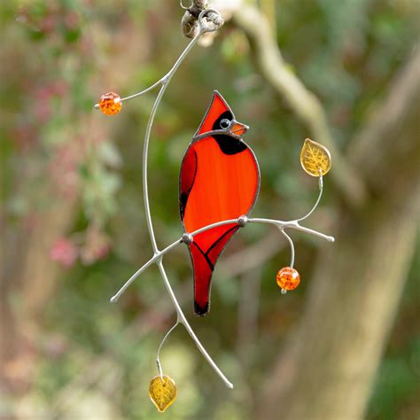 Red Cardinal Bird Stained Glass Suncatcher