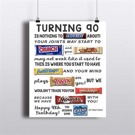 90th Birthday Printable Candy Poster Birthday Candy Sign 90th Birthday
