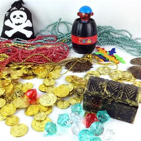 100pcs Plastic Caribbean Pirate Gold Coins Colorful Gem Captain Pirate