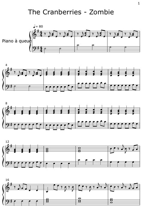 The Cranberries Zombie Sheet Music For Piano
