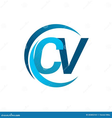 Initial Letter Cv Logotype Company Name Blue Circle And Swoosh Design