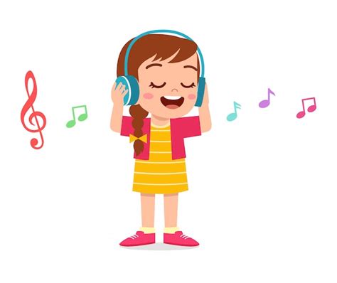 Premium Vector Happy Cute Kid Girl Listen To Music