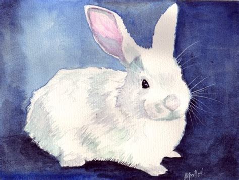 Bunnys Artwork White Rabbit Watercolor Painting