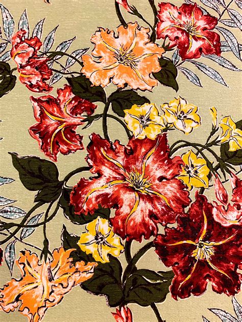 Marvelous Hollywood Glam 40s Floral Cotton Barkcloth Fabric/ Perfect ...