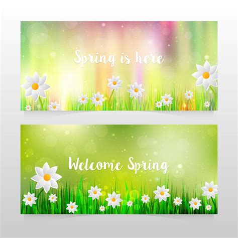 Spring Banners With Grass And White Flowers 570044 Vector Art At Vecteezy