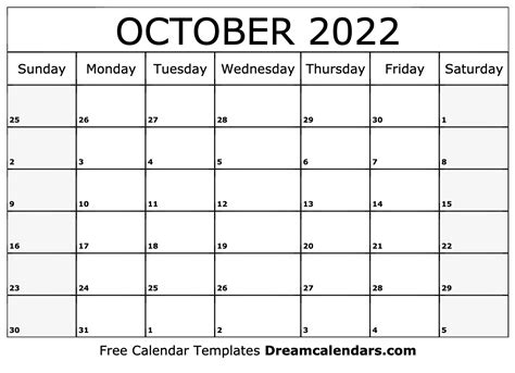 October 2022 Calendar Free Blank Printable With Holidays