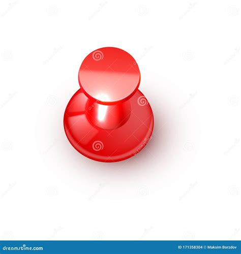 Realistic Vector Plastic Glossy Red Push Pin 3d Vector Icon On White