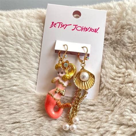 Betsey Johnson Cruise Control Mermaid And Seashell Mismatch Dangle Earrings New Betsey Johnson