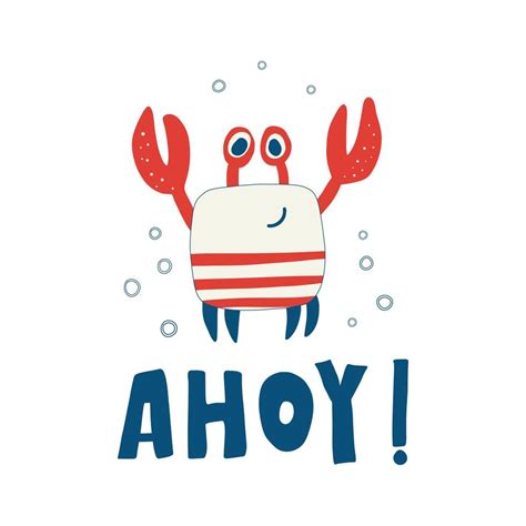 Cute Red Crab With Funny Eyes And Claws Childish Colored Vector