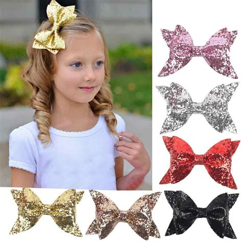 Kid Christmas Large Glitter Sequins Bowknot Hair Clips For Girls