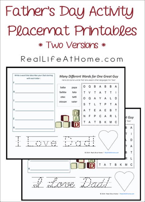 Fathers Day Activity Placemat Printables Real Life At Home