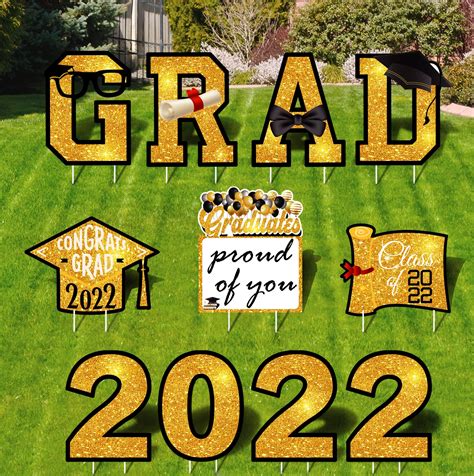 Buy Graduation Yard Sign 11pcs Gold Graduation Party Decorations 2022