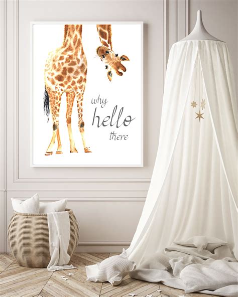 Giraffe Print Giraffe Wall Art Giraffe Nursery Decor Hello Etsy