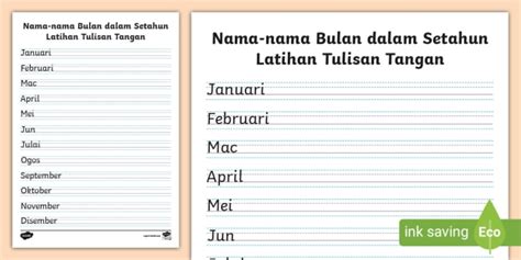 Latihan Menulis Nama Nama Bulan Dalam Setahun Teacher Made Riset