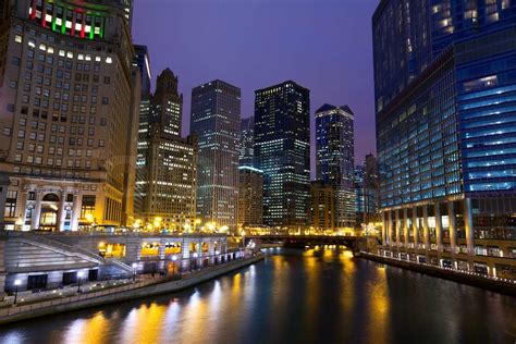 Chicago River Walk At Night Stock Image Colourbox