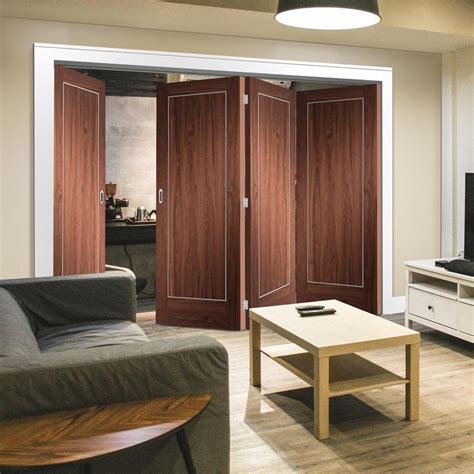 Bespoke Thrufold Varese Walnut Flush Folding 31 Door Aluminium Inlay