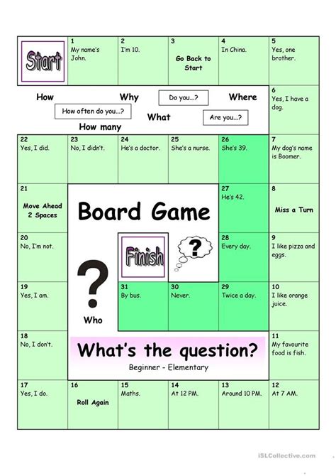 Board Game What´s The Question Easy Worksheet Free Esl Printable