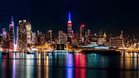 Desktop Hintergrundbilder New York City Usa Nacht Flusse 1920x1080