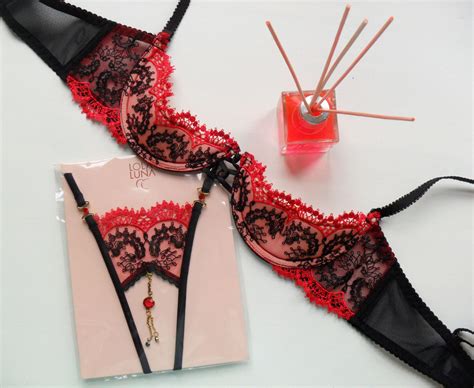 Victoria Embroidered Red Black 1 4 Cup Bra 2 15836 P Esty Lingerie