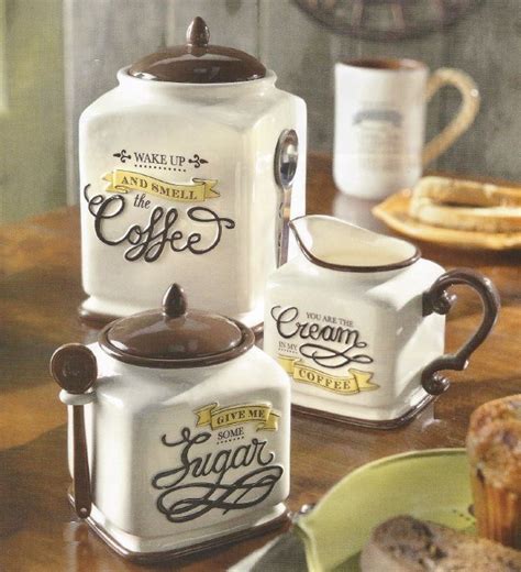 If the rich aroma of freshly brewed coffee conjures up visions of your kitchen, then you might be interested in coffee themed kitchen décor. New Coffee Themed Canister, Sugar Bowl & Creamer Kitchen ...