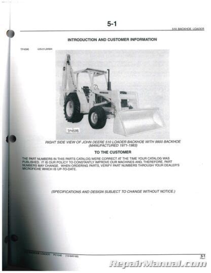John Deere 510 Backhoe Loader Parts Manual