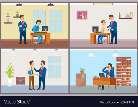 Work In Office Daily Routine Boss And Employee Vector Image