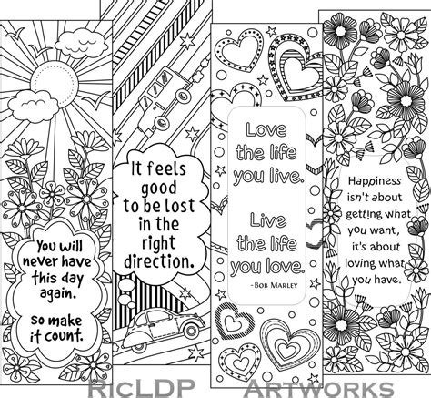 Set Of 4 Coloring Bookmarks With Quotes Bookmark Templates Etsy