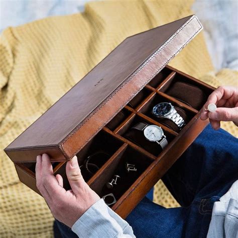 Mens Personalised Leather Watch And Jewellery Box By Ginger Rose In