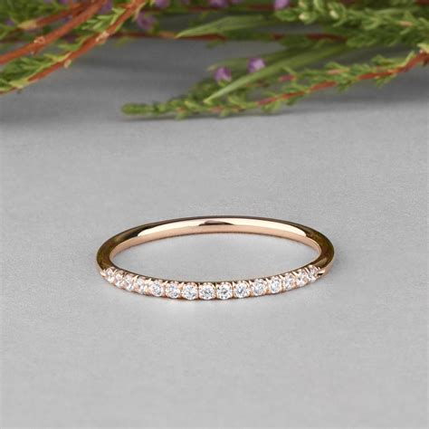 14K Dainty Gold Ring With Diamonds Eternity Band Ring Etsy